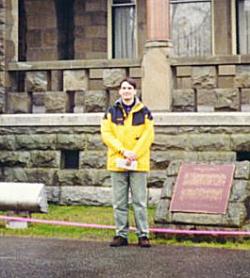 Simon in front of the Craigdorroch Castle in Victoria, BC, 11/98